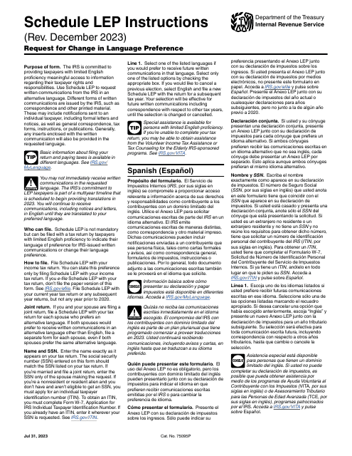 Instructions for Schedule LEP Request for Change in Language Preference, 2023