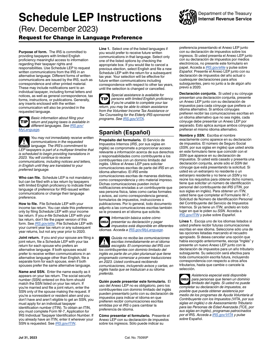 Instructions for Schedule LEP Request for Change in Language Preference, Page 1