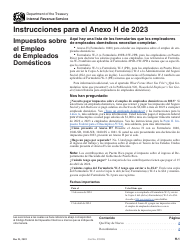 Document preview: Instrucciones para IRS Formulario 1040 (SP) X Anexo H Impuestos Sobre El Empleo De Empleados Domesticos (Spanish), 2023