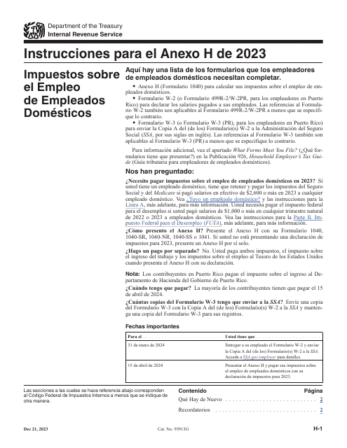 IRS Formulario 1040 (SP)  X Anexo H 2023 Printable Pdf