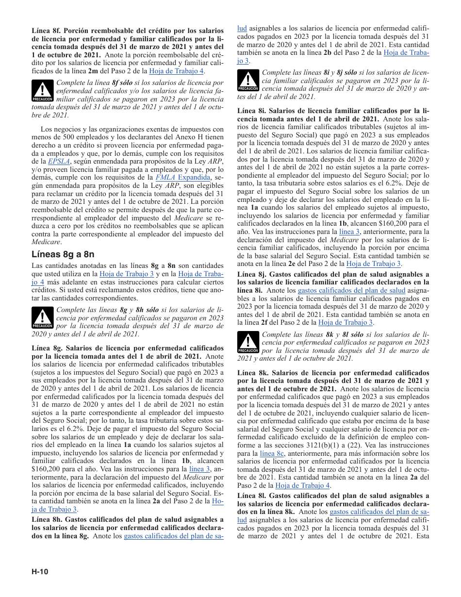 Instrucciones para IRS Formulario 1040 (SP) X Anexo H Impuestos Sobre El Empleo De Empleados Domesticos (Spanish), Page 10