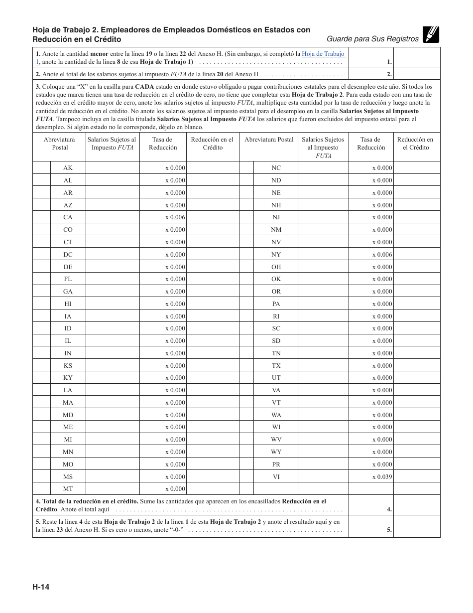 Instrucciones para IRS Formulario 1040 (SP) X Anexo H Impuestos Sobre El Empleo De Empleados Domesticos (Spanish), Page 14