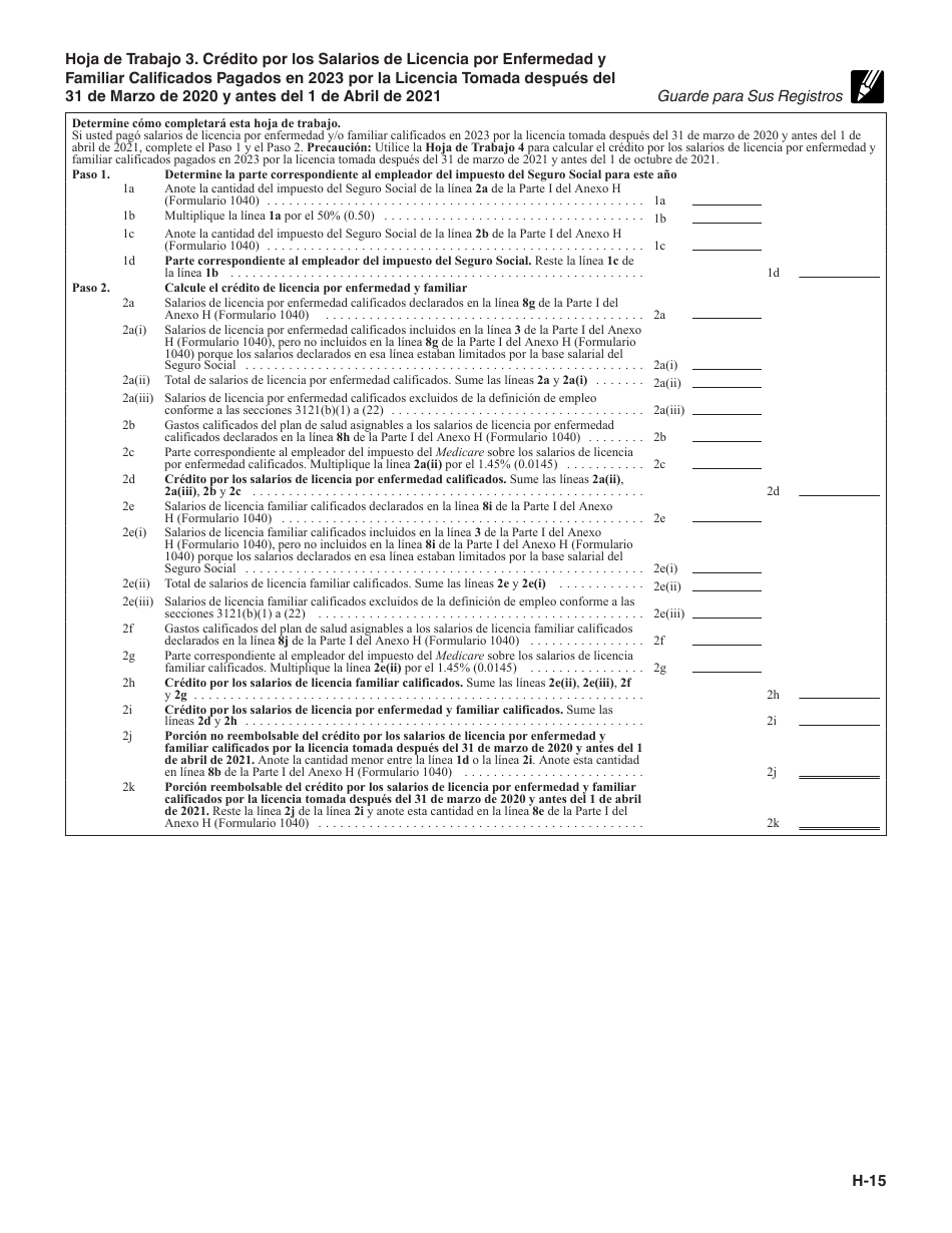 Instrucciones para IRS Formulario 1040 (SP) X Anexo H Impuestos Sobre El Empleo De Empleados Domesticos (Spanish), Page 15
