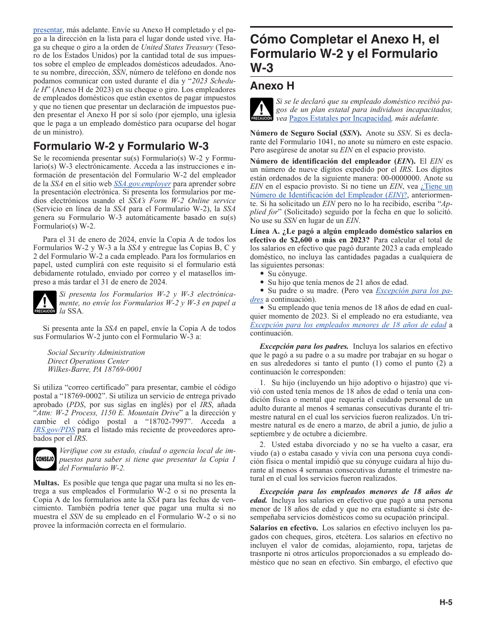 Instrucciones para IRS Formulario 1040 (SP) X Anexo H Impuestos Sobre El Empleo De Empleados Domesticos (Spanish), Page 5