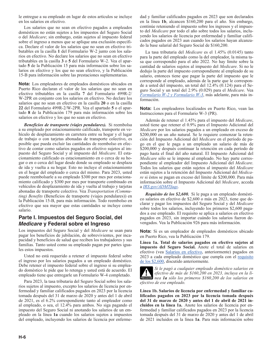 Instrucciones para IRS Formulario 1040 (SP) X Anexo H Impuestos Sobre El Empleo De Empleados Domesticos (Spanish), Page 6