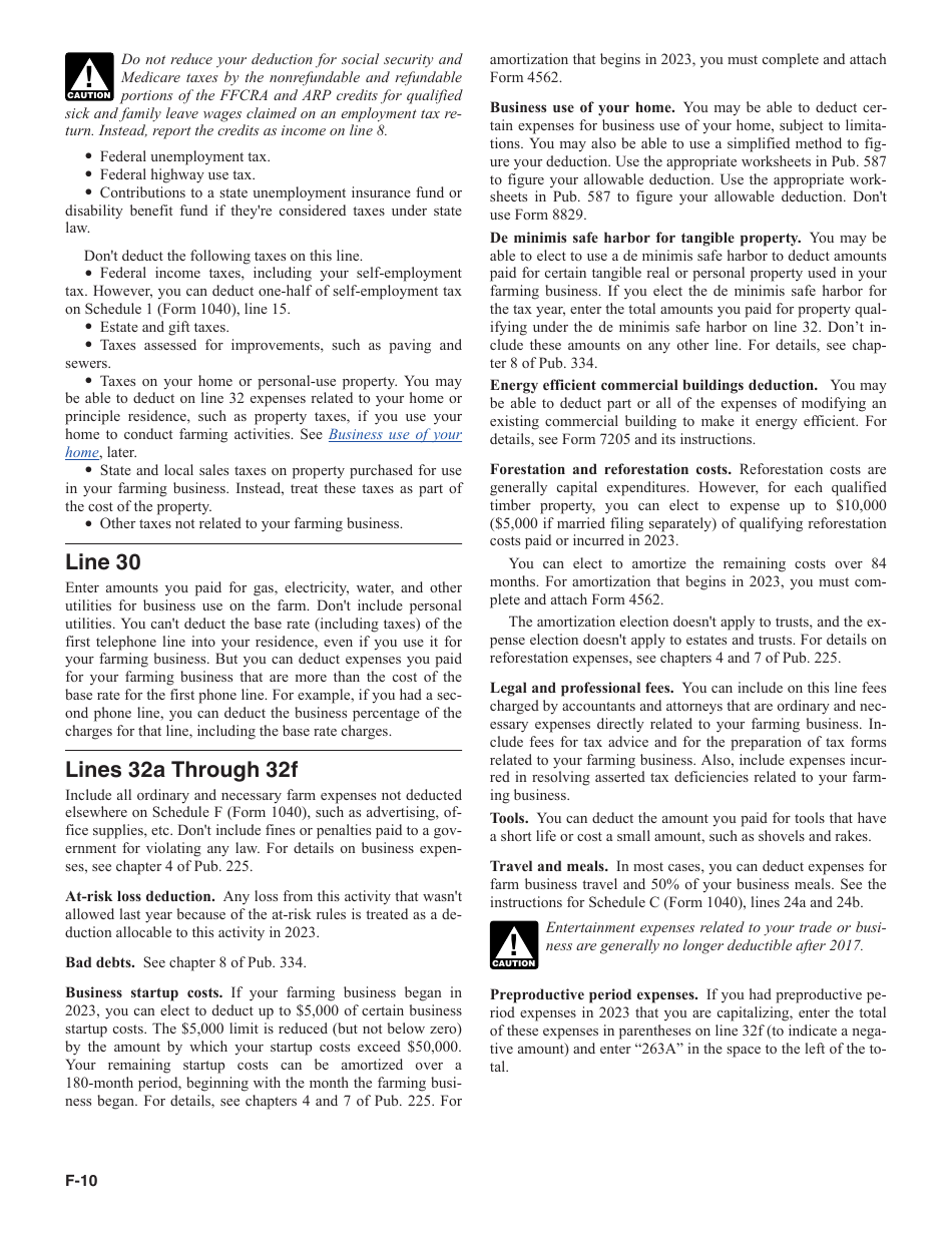 Instructions for IRS Form 1040 Schedule F Profit or Loss From Farming, Page 10