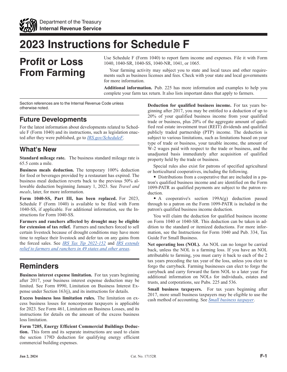 Instructions for IRS Form 1040 Schedule F Profit or Loss From Farming, Page 1