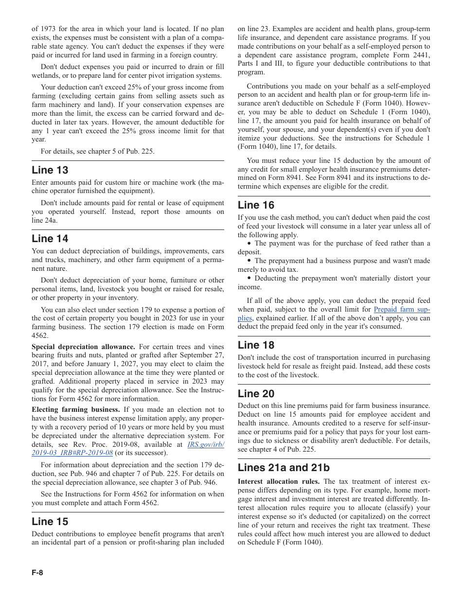Instructions for IRS Form 1040 Schedule F Profit or Loss From Farming, Page 8