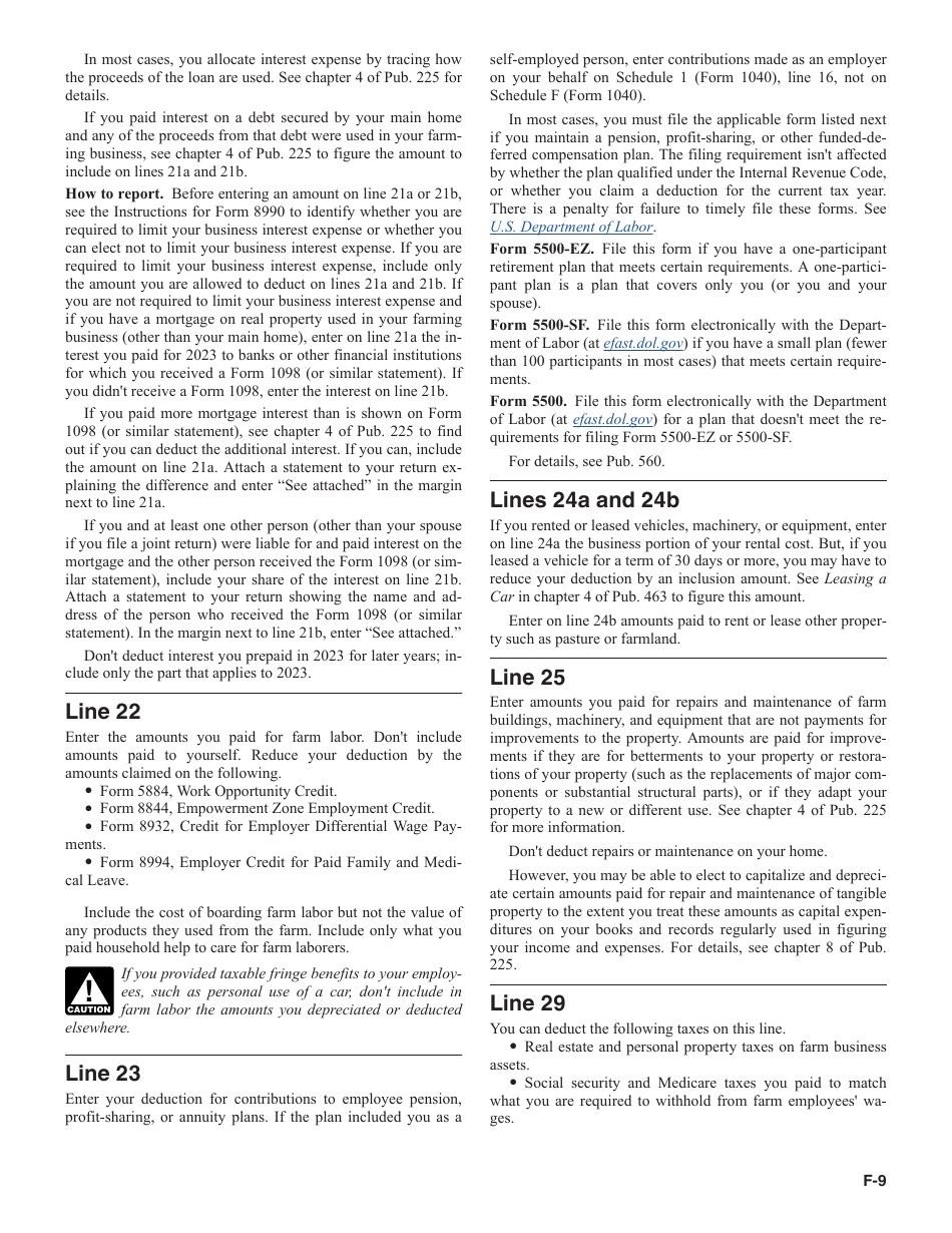 Instructions for IRS Form 1040 Schedule F Profit or Loss From Farming, Page 9