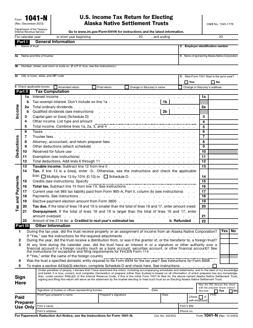 IRS Form 1041-N U.S. Income Tax Return for Electing Alaska Native Settlement Trusts