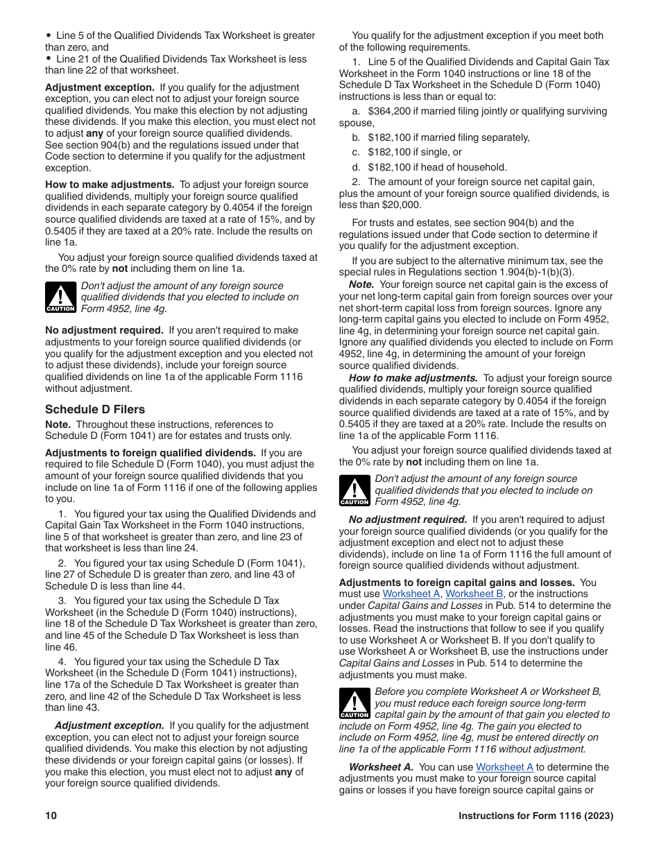 Instructions for IRS Form 1116 Foreign Tax Credit (Individual, Estate, or Trust), Page 10
