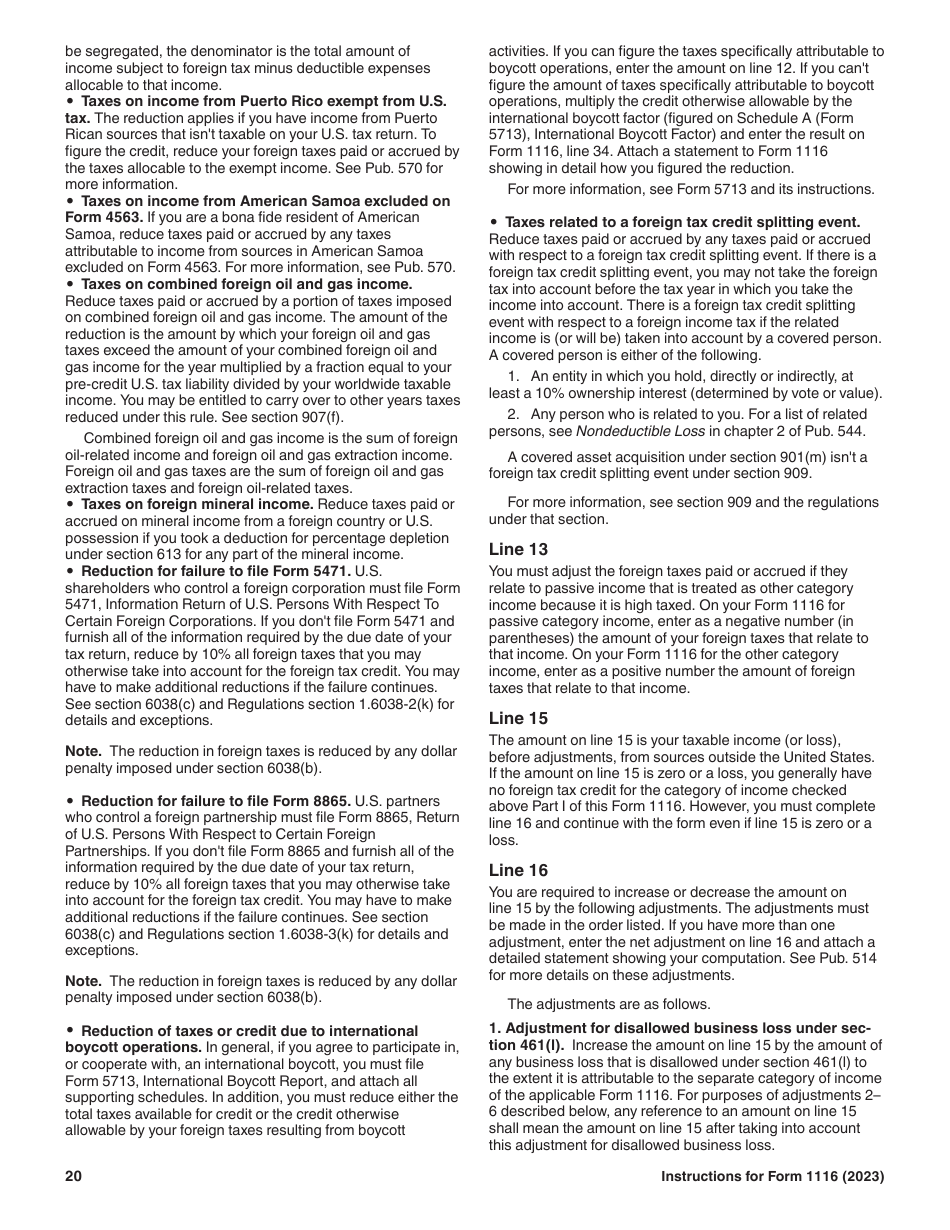 Instructions for IRS Form 1116 Foreign Tax Credit (Individual, Estate, or Trust), Page 20