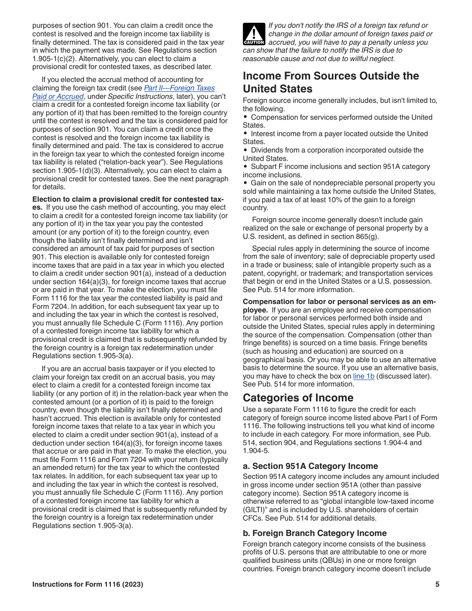 Instructions for IRS Form 1116 Foreign Tax Credit (Individual, Estate, or Trust), Page 5