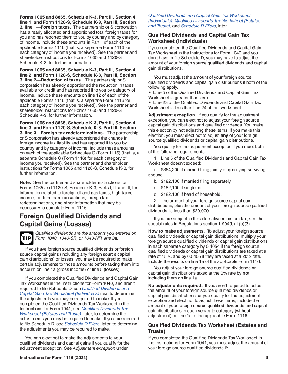 Instructions for IRS Form 1116 Foreign Tax Credit (Individual, Estate, or Trust), Page 9