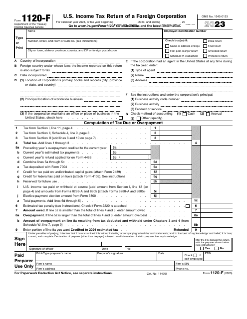 IRS Form 1120-F U.S. Income Tax Return of a Foreign Corporation, 2023