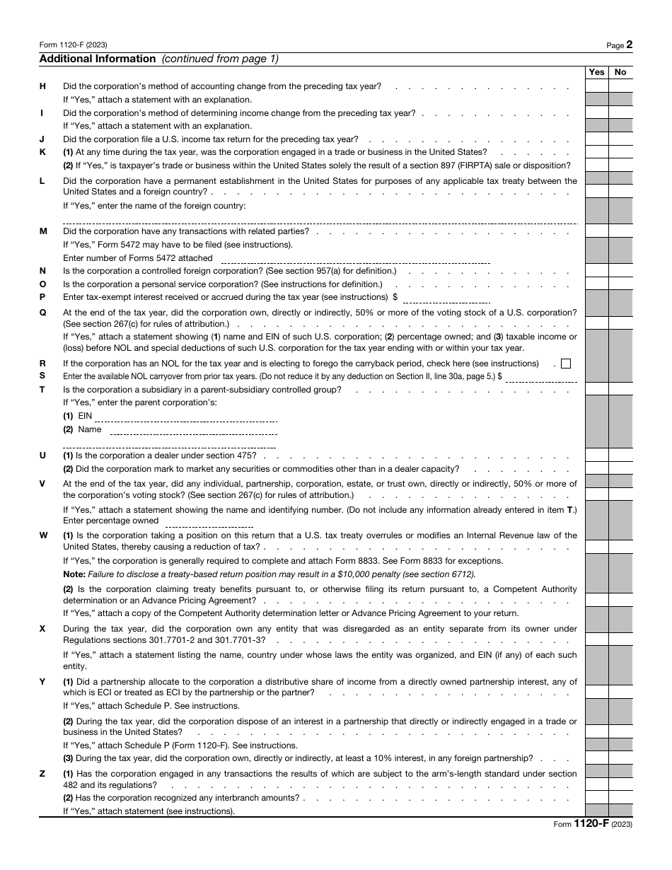 IRS Form 1120-F U.S. Income Tax Return of a Foreign Corporation, Page 2