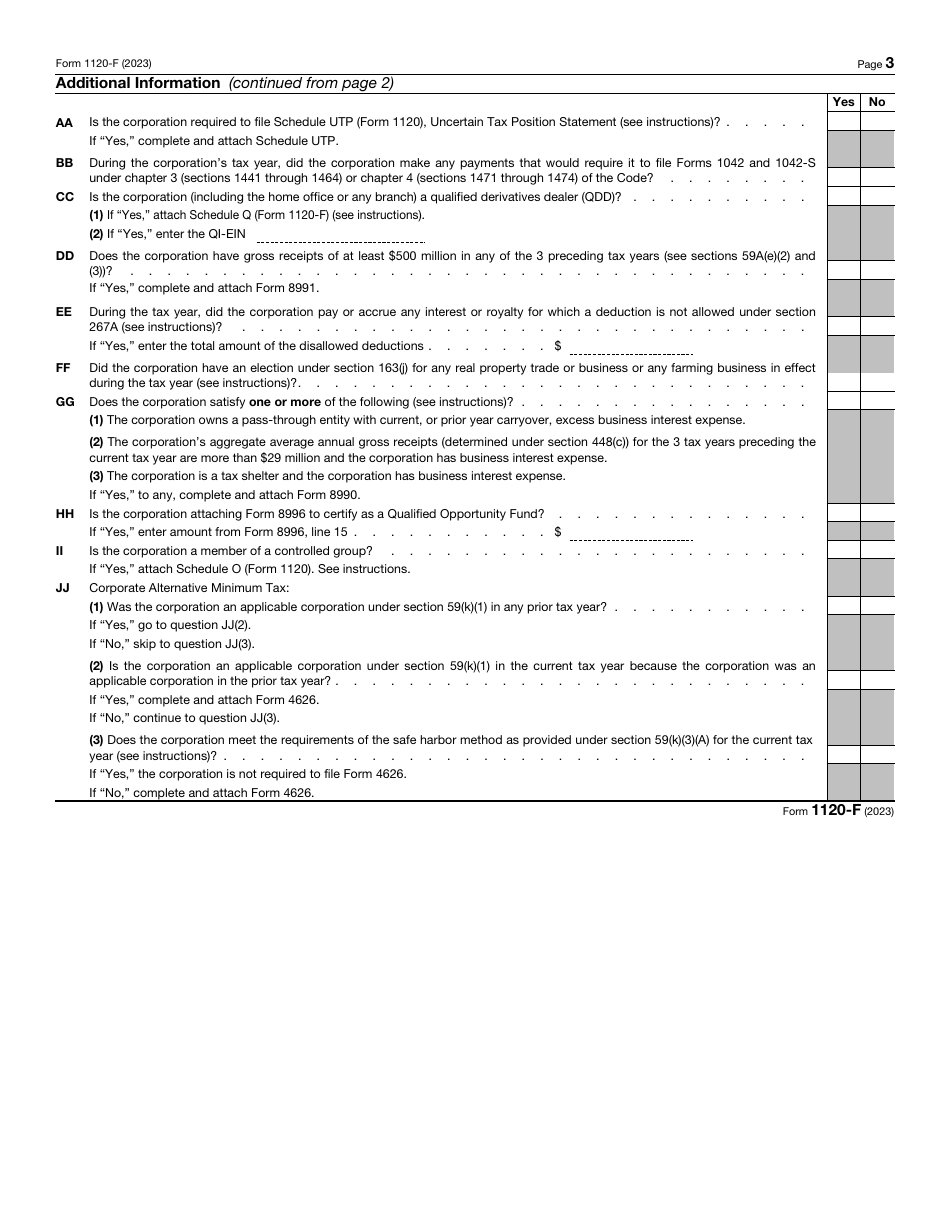 IRS Form 1120-F U.S. Income Tax Return of a Foreign Corporation, Page 3