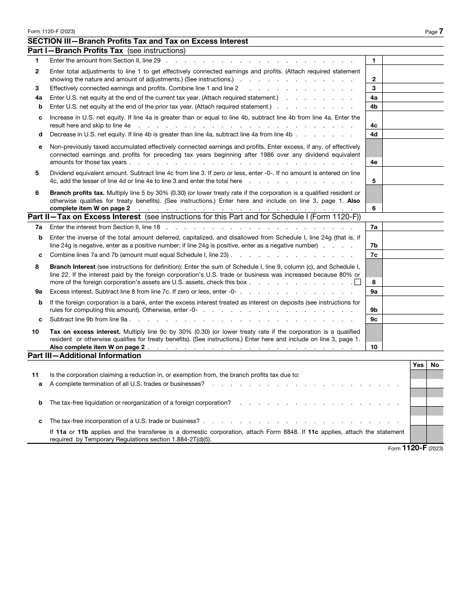 IRS Form 1120-F U.S. Income Tax Return of a Foreign Corporation, Page 7