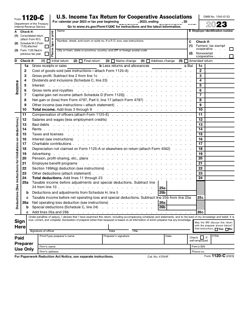 IRS Form 1120-C U.S. Income Tax Return for Cooperative Associations, 2023