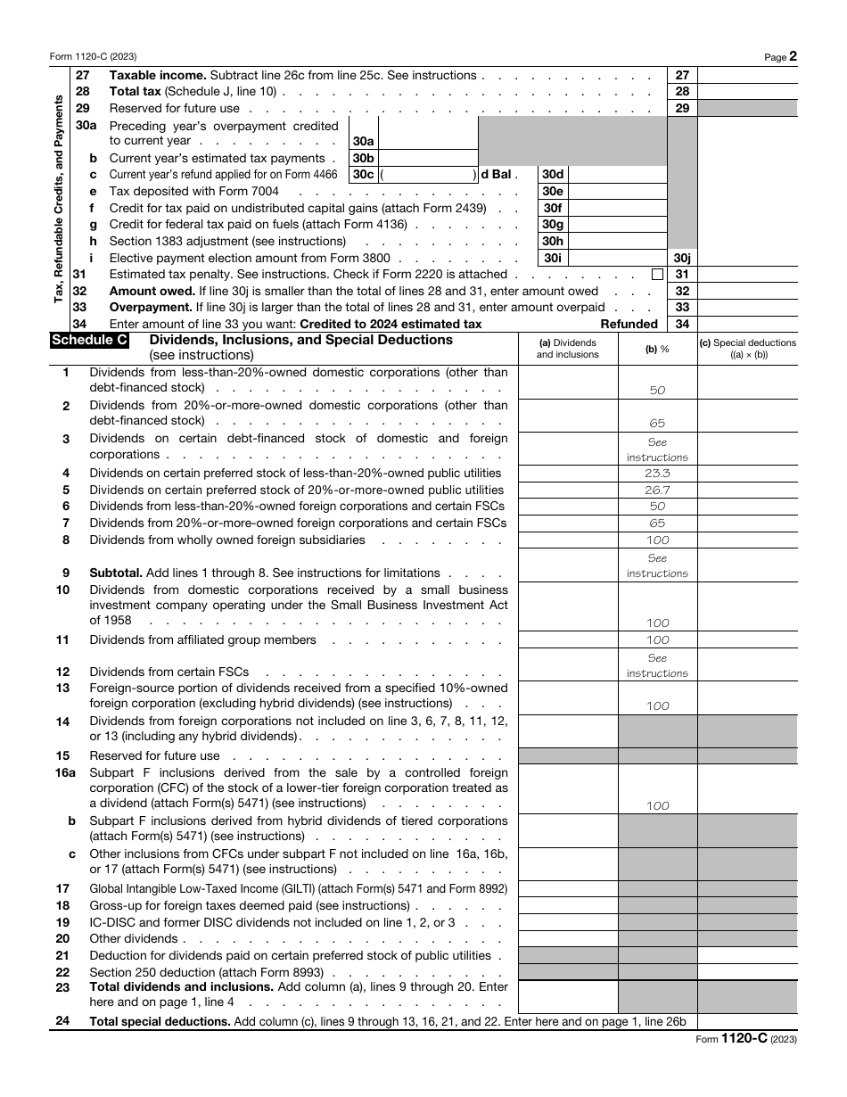 IRS Form 1120-C U.S. Income Tax Return for Cooperative Associations, Page 2