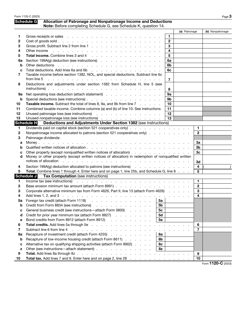 IRS Form 1120-C U.S. Income Tax Return for Cooperative Associations, Page 3