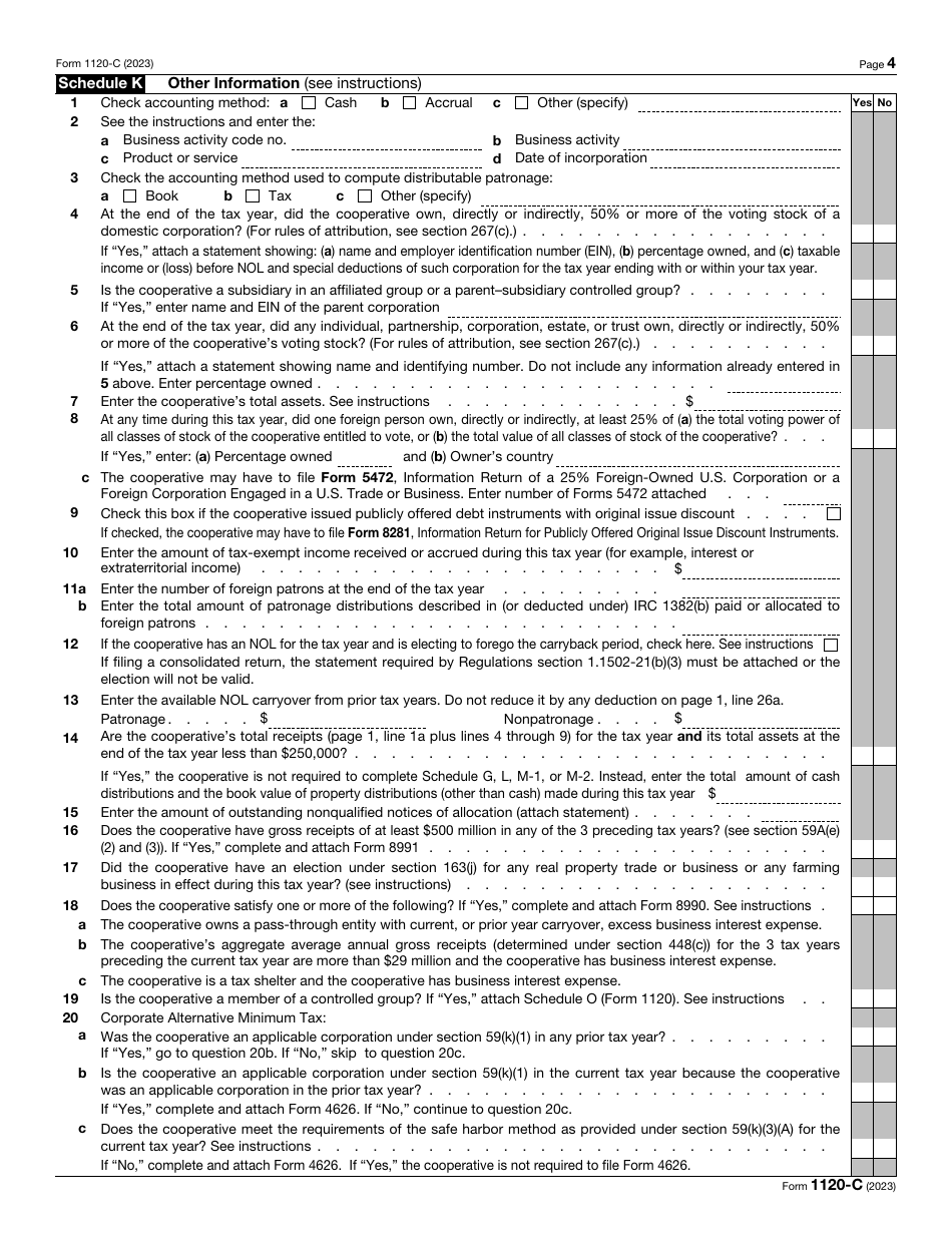 IRS Form 1120-C U.S. Income Tax Return for Cooperative Associations, Page 4