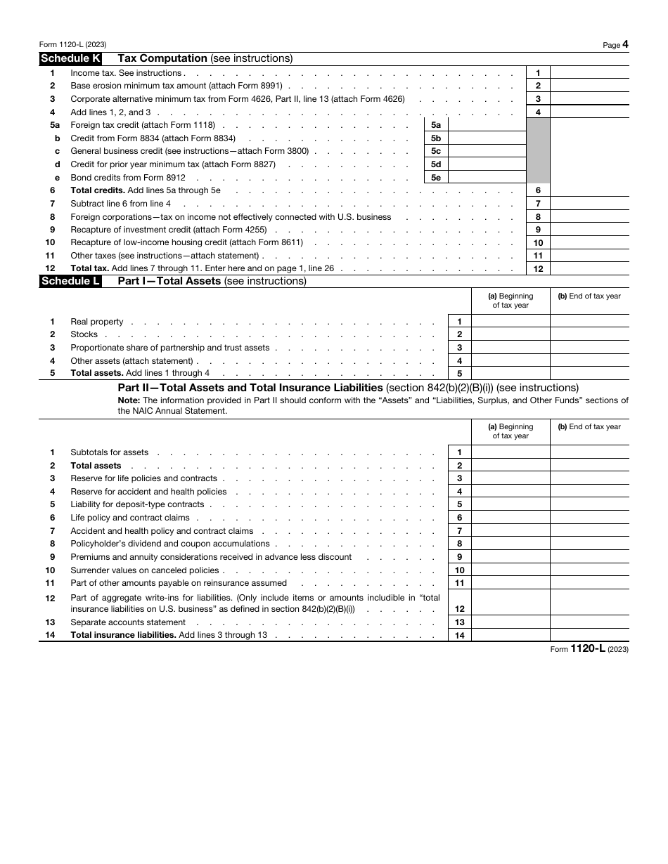 IRS Form 1120-L U.S. Life Insurance Company Income Tax Return, Page 4