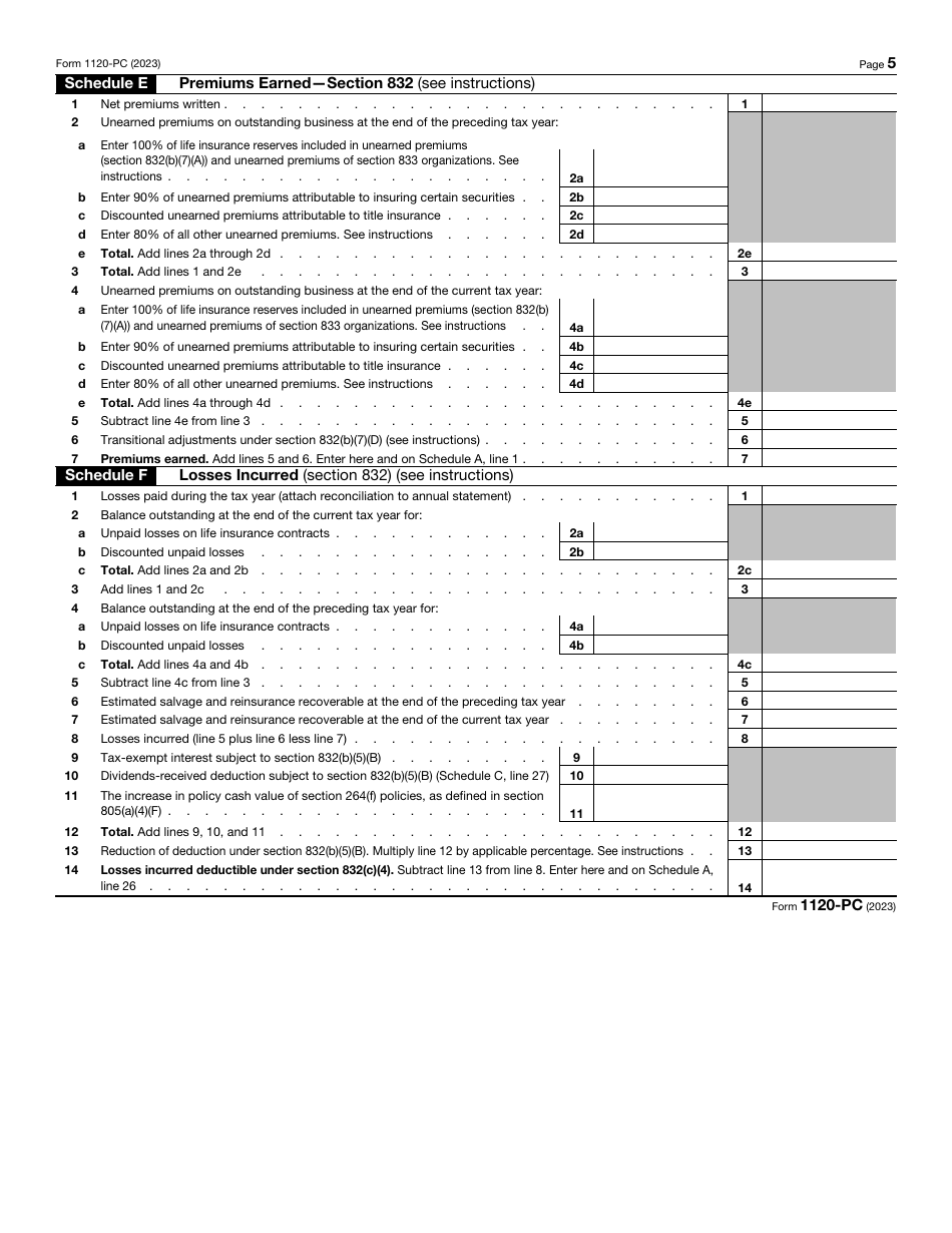 IRS Form 1120-PC U.S. Property and Casualty Insurance Company Income Tax Return, Page 5