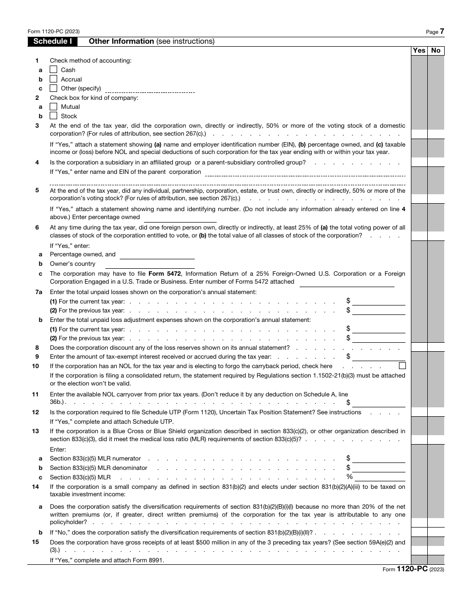 IRS Form 1120-PC U.S. Property and Casualty Insurance Company Income Tax Return, Page 7