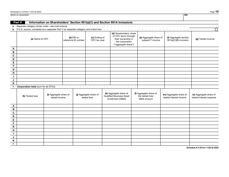 IRS Form 1120-S Schedule K-2 Shareholders Pro Rata Share Items - International, Page 10
