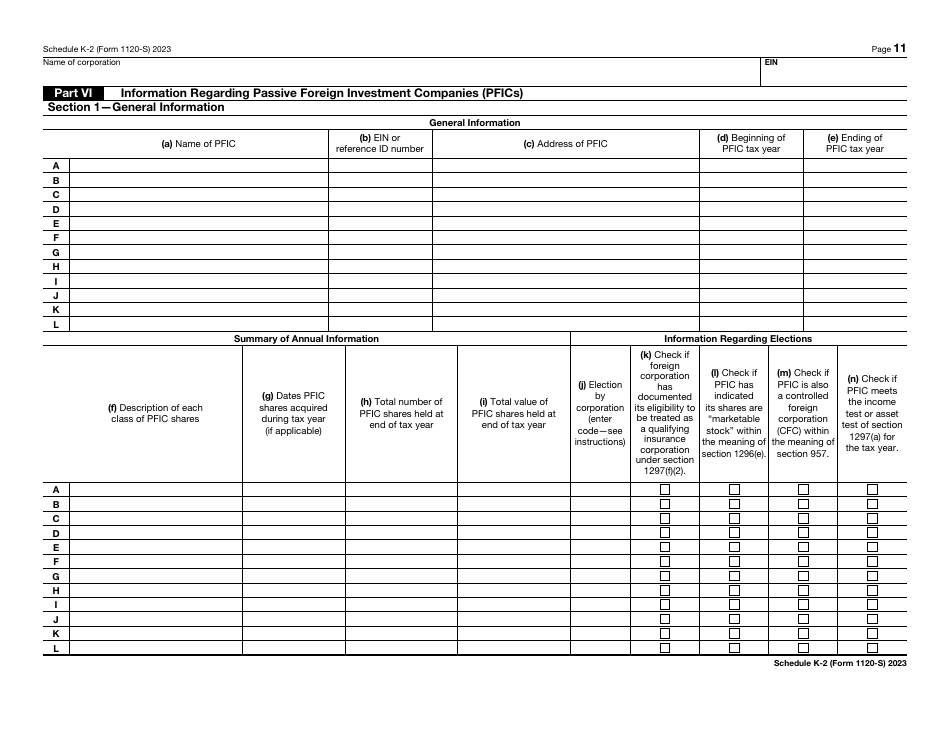 IRS Form 1120-S Schedule K-2 Shareholders Pro Rata Share Items - International, Page 11