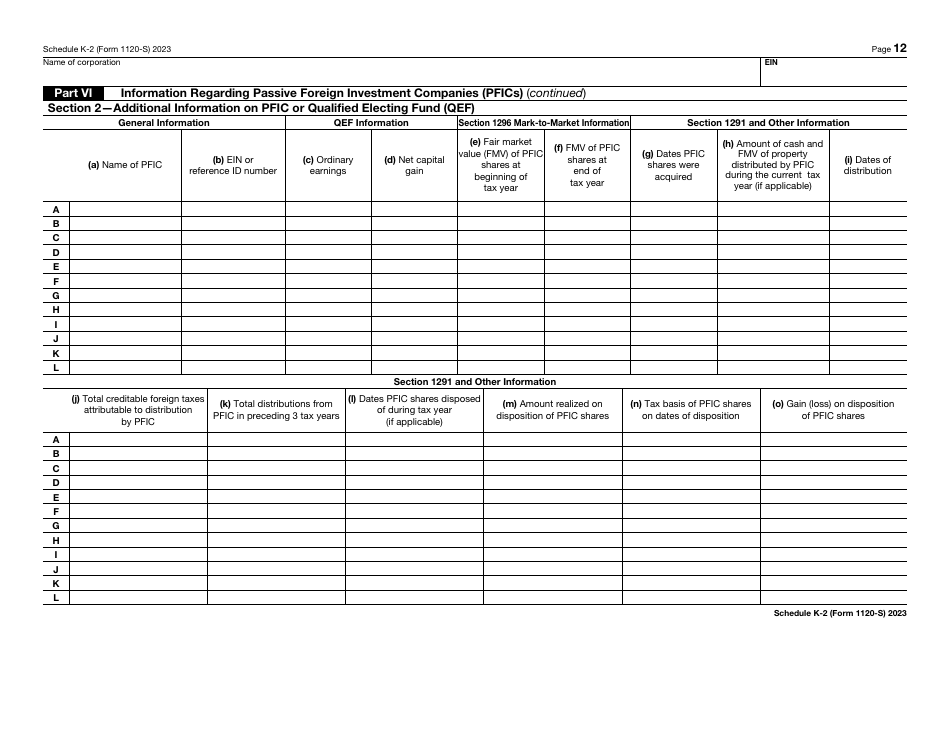 IRS Form 1120-S Schedule K-2 Shareholders Pro Rata Share Items - International, Page 12