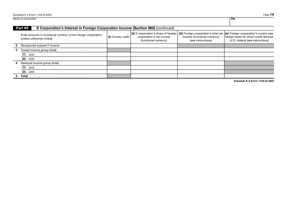 IRS Form 1120-S Schedule K-2 Shareholders Pro Rata Share Items - International, Page 14