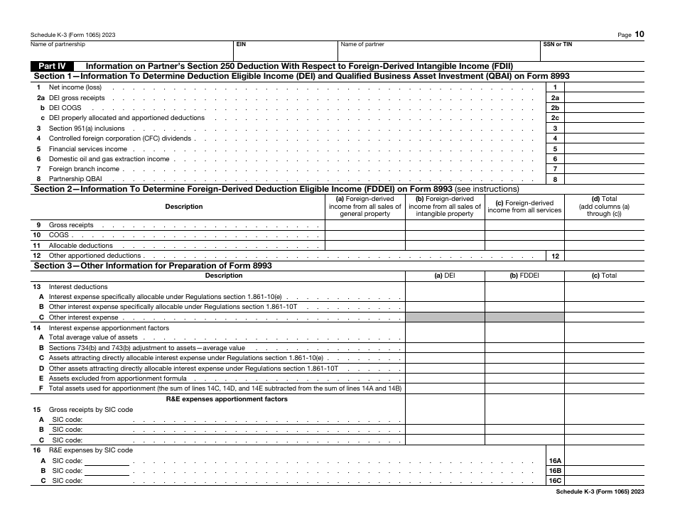 IRS Form 1065 Schedule K-3 Partners Share of Income, Deductions, Credits, Etc. - International, Page 10