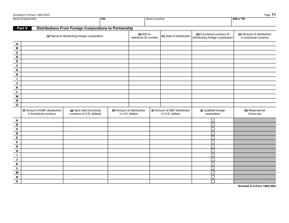 IRS Form 1065 Schedule K-3 Partners Share of Income, Deductions, Credits, Etc. - International, Page 11