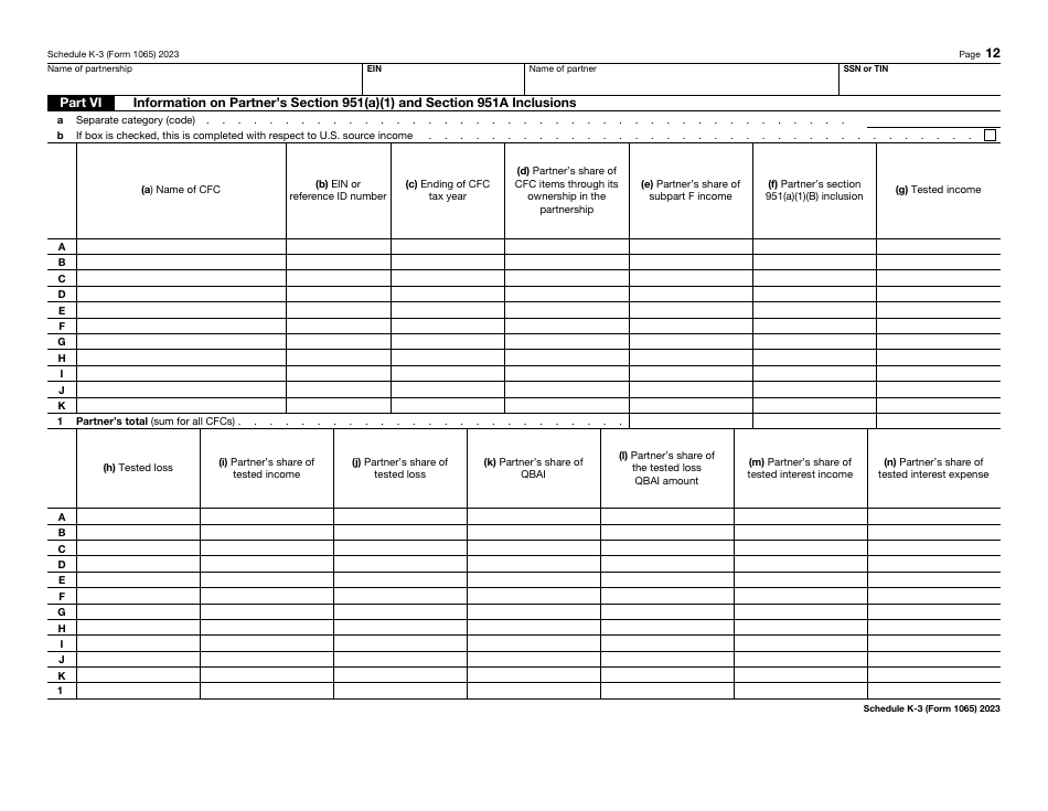 IRS Form 1065 Schedule K-3 Partners Share of Income, Deductions, Credits, Etc. - International, Page 12