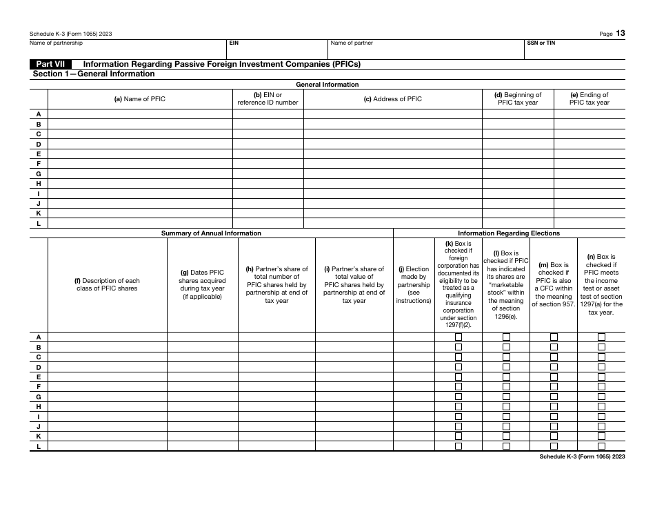 IRS Form 1065 Schedule K-3 Partners Share of Income, Deductions, Credits, Etc. - International, Page 13