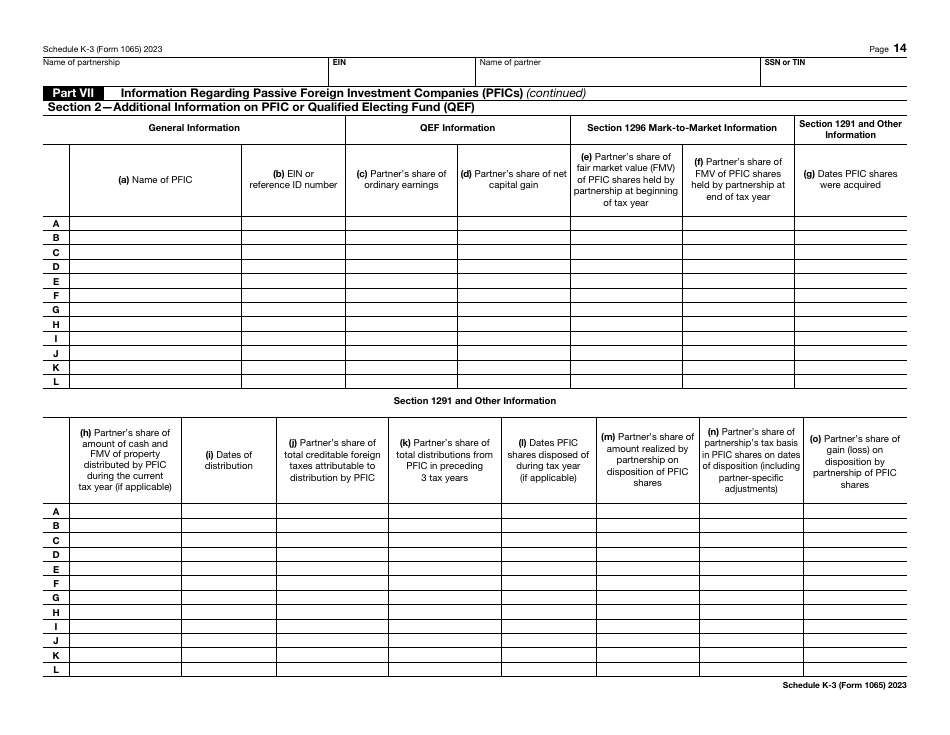 IRS Form 1065 Schedule K-3 Partners Share of Income, Deductions, Credits, Etc. - International, Page 14