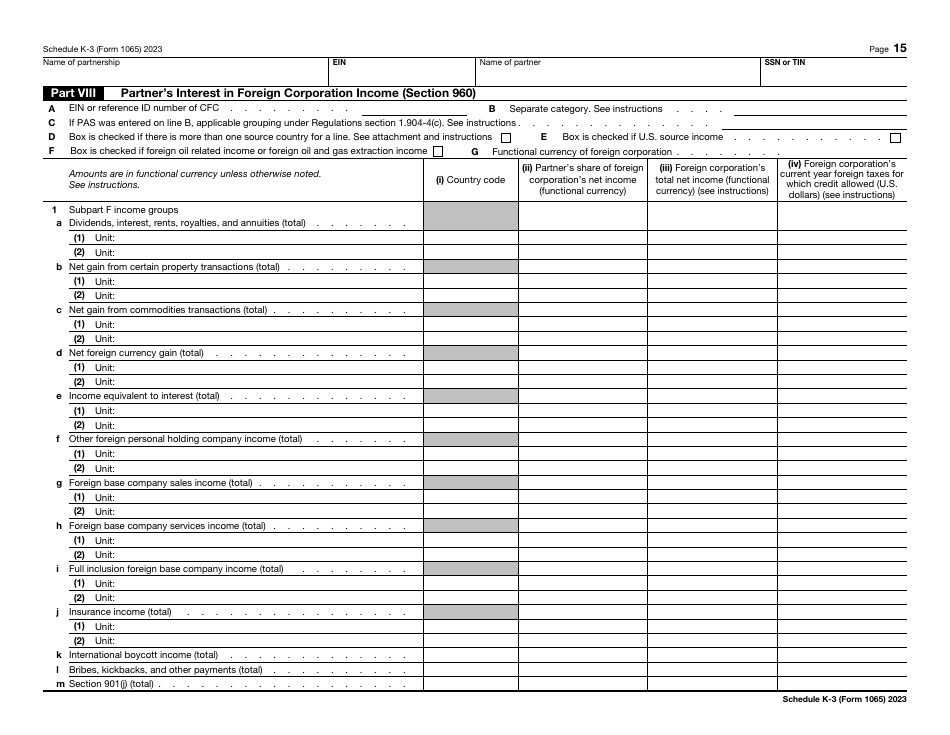 IRS Form 1065 Schedule K-3 Partners Share of Income, Deductions, Credits, Etc. - International, Page 15