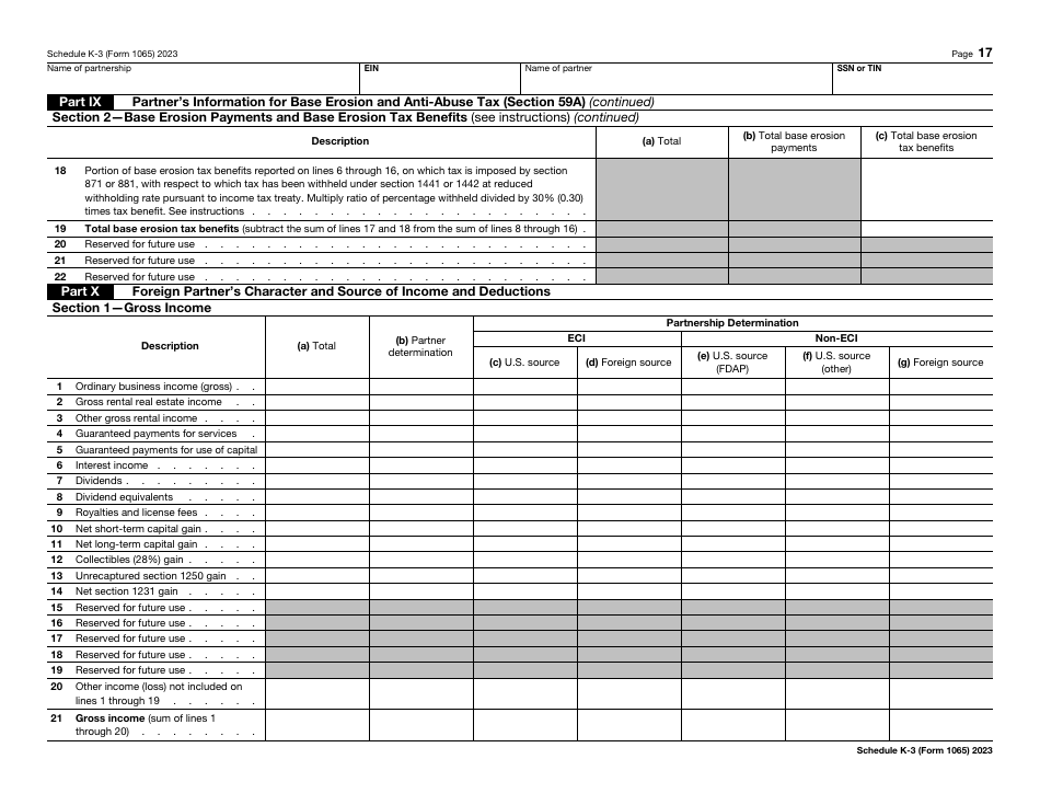 IRS Form 1065 Schedule K-3 Partners Share of Income, Deductions, Credits, Etc. - International, Page 17