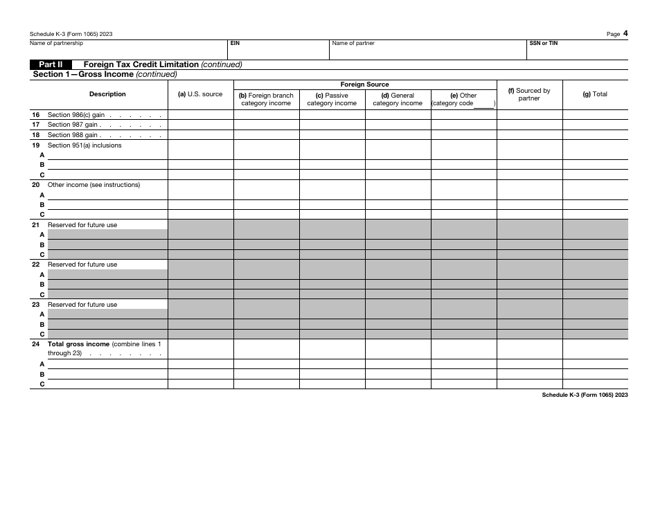 IRS Form 1065 Schedule K-3 Partners Share of Income, Deductions, Credits, Etc. - International, Page 4