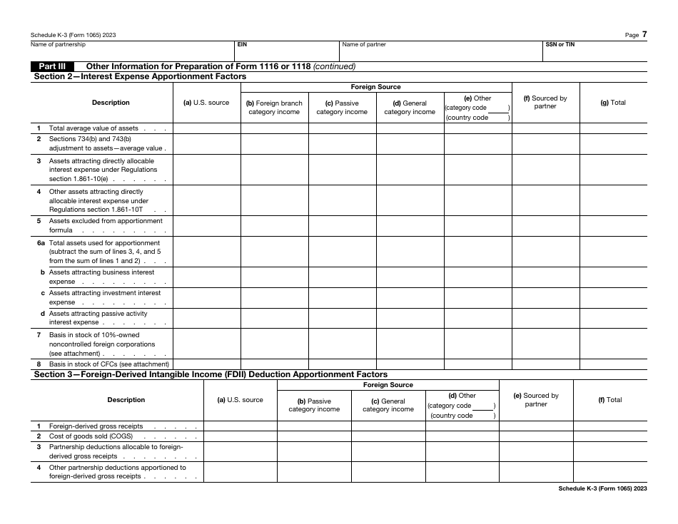 IRS Form 1065 Schedule K-3 Partners Share of Income, Deductions, Credits, Etc. - International, Page 7
