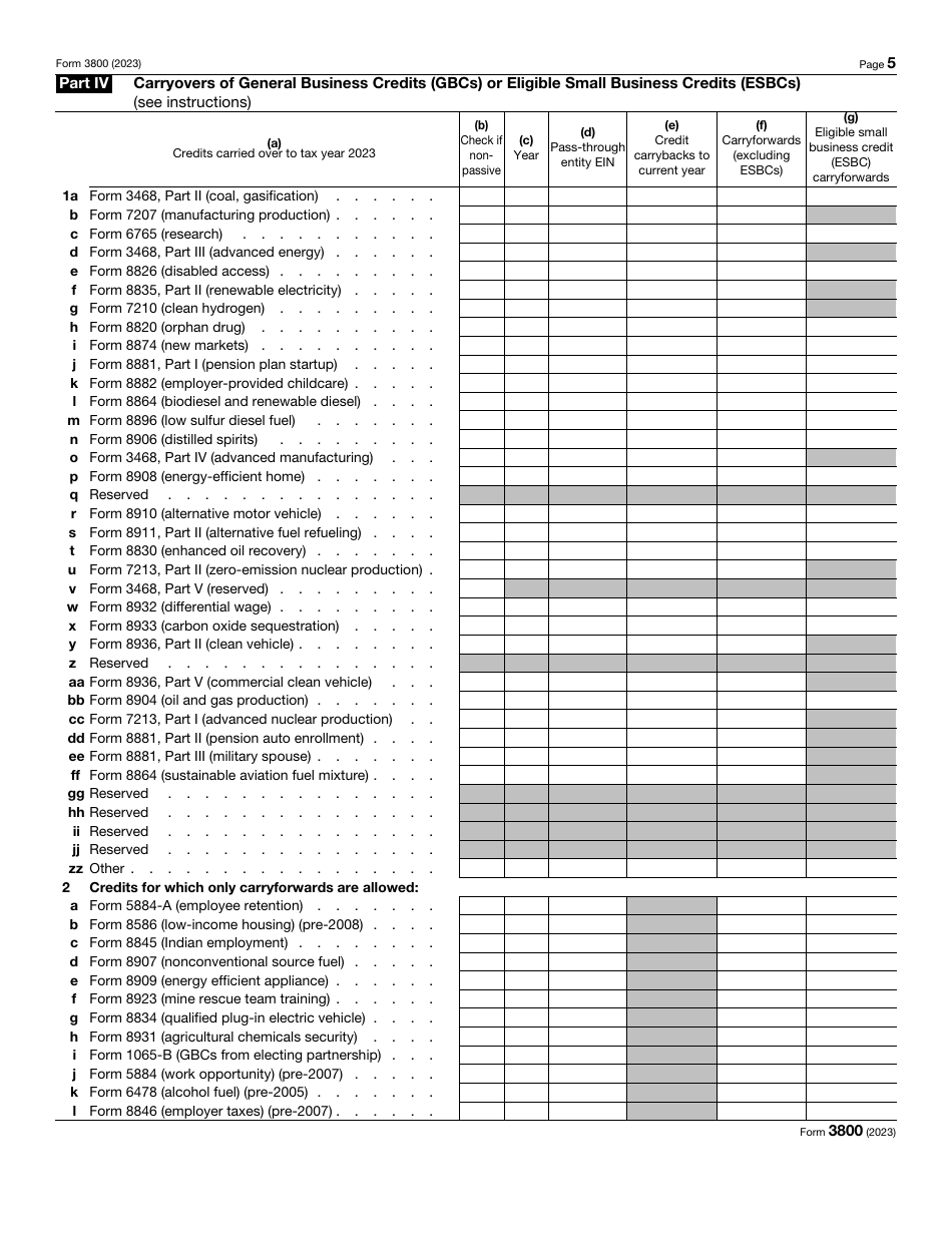 IRS Form 3800 General Business Credit, Page 5