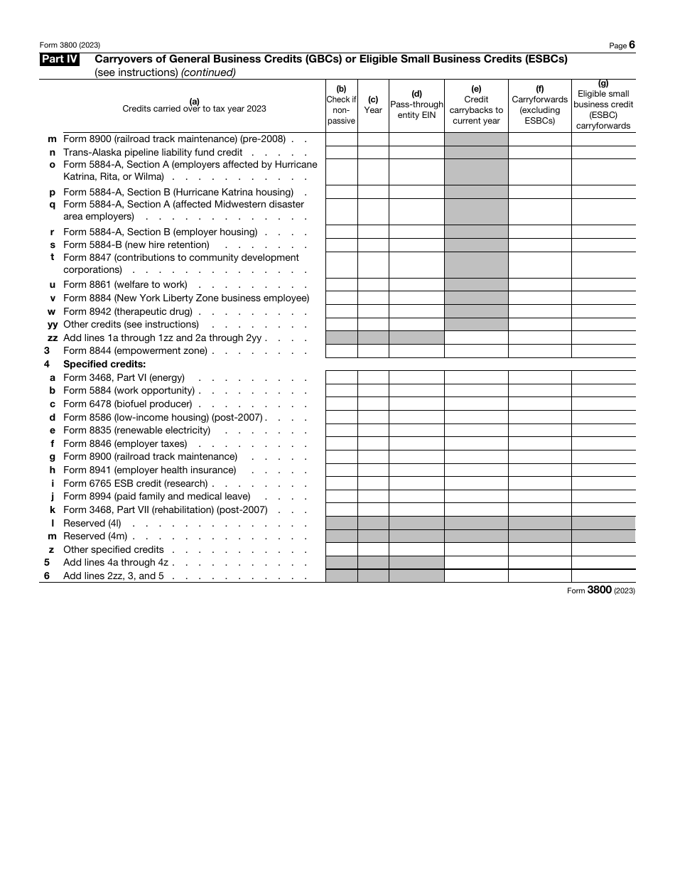 IRS Form 3800 General Business Credit, Page 6