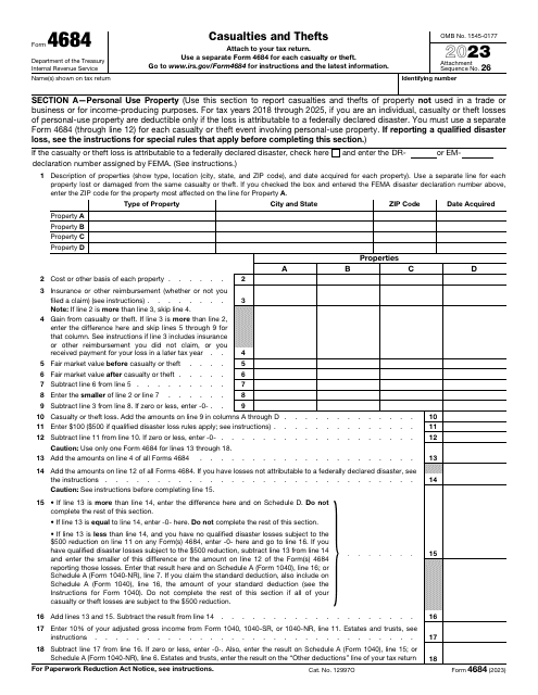 IRS Form 4684 2023 Printable Pdf