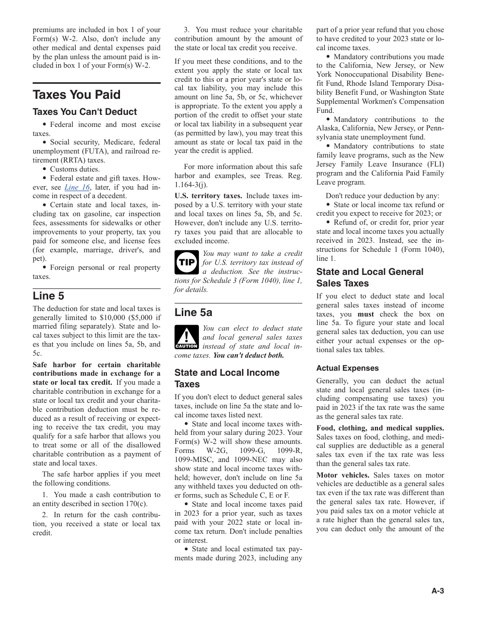 Instructions for IRS Form 1040 Schedule A Itemized Deductions, Page 3