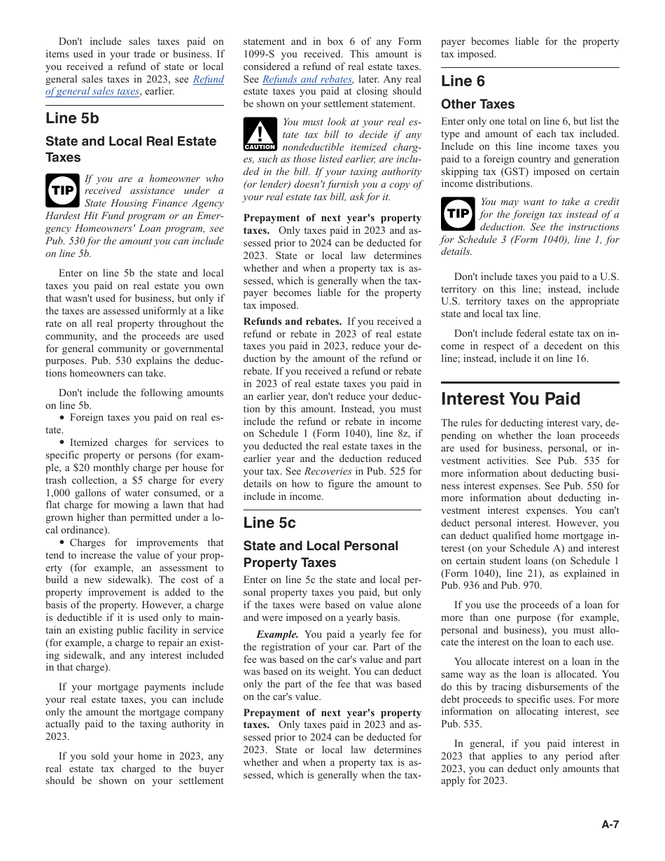 Instructions for IRS Form 1040 Schedule A Itemized Deductions, Page 7