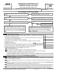 Document preview: IRS Form 2210 Underpayment of Estimated Tax by Individuals, Estates, and Trusts, 2023