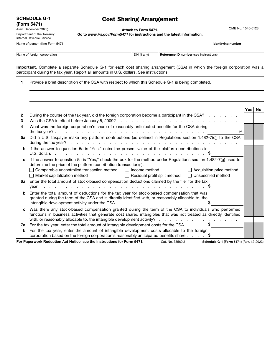 IRS Form 5471 Schedule G-1 Cost Sharing Arrangement, Page 1