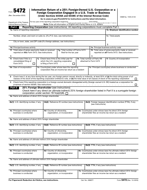 IRS Form 5472  Printable Pdf